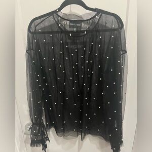 Frank Lyman Design Black Sheer Top with Pearls